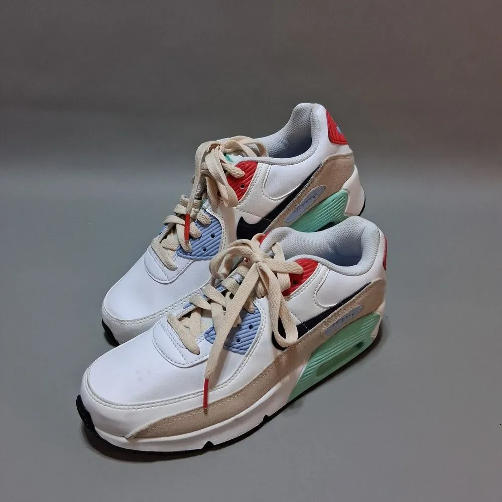 Nike Air Max 90 GS White Multi-Color Sneaker Youth 5.5Y Womens 7 DZ2888-100